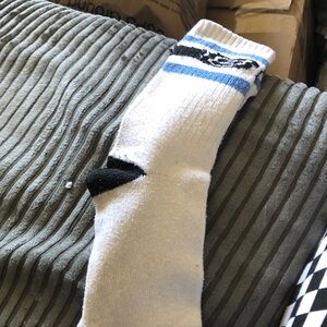 Men's White Athletic Crew Socks with Blue Stripes